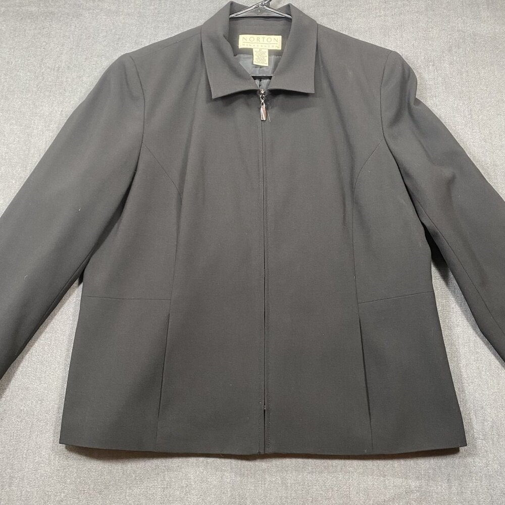 Norton McNaughton Womens Black Zip-Front Blazer Jacket Size 12 Polyester Blend